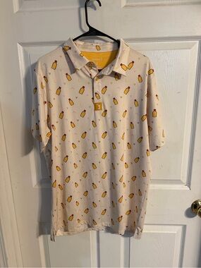 Bogey Bros Cream Polo Shirt with Yellow Bottle Print